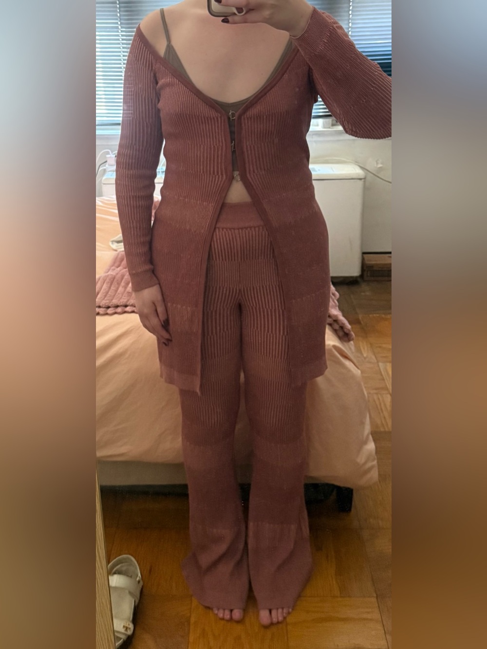 Song of Style Rib-Knit Wide Leg Pants and cardigan top in Mauve